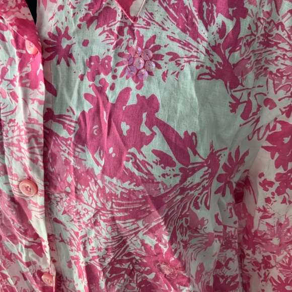 Vintage LIZ CLAIBORNE FIRST ISSUE Pink & White Button Up Cotton Blouse SZ Large - Picture 10 of 14